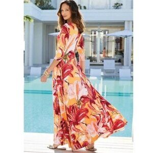 Soft Surroundings Elia Orange Floral Maxi Dress Size PXS